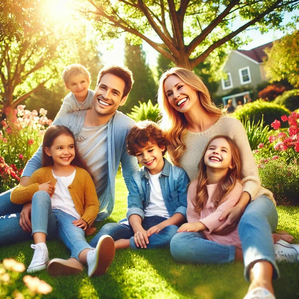 Une famille en plein air prenant un selfie