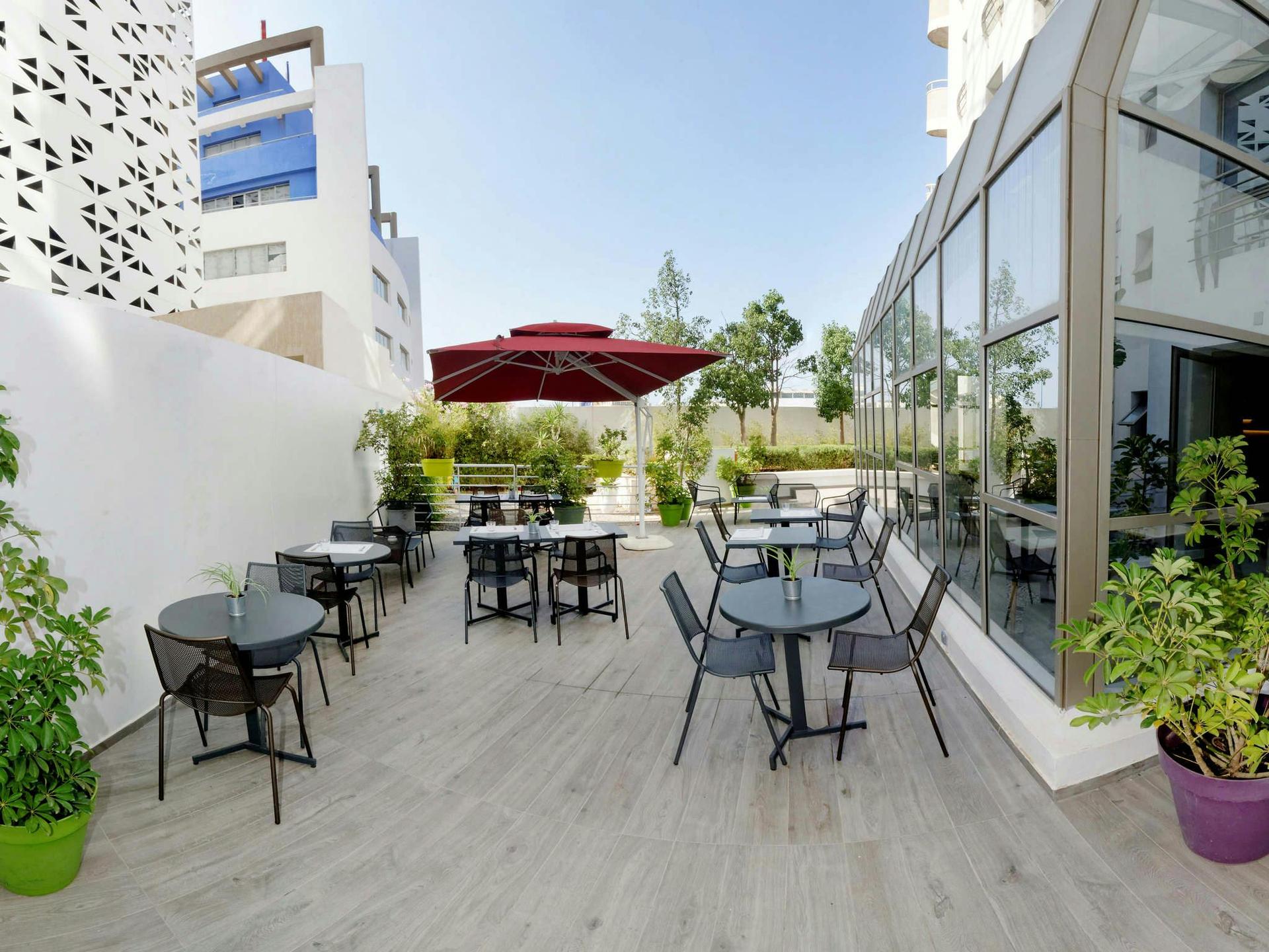 A terrace with tables