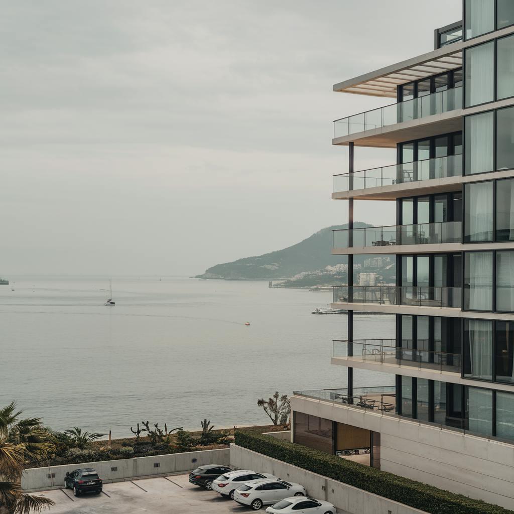 A large building with sea view