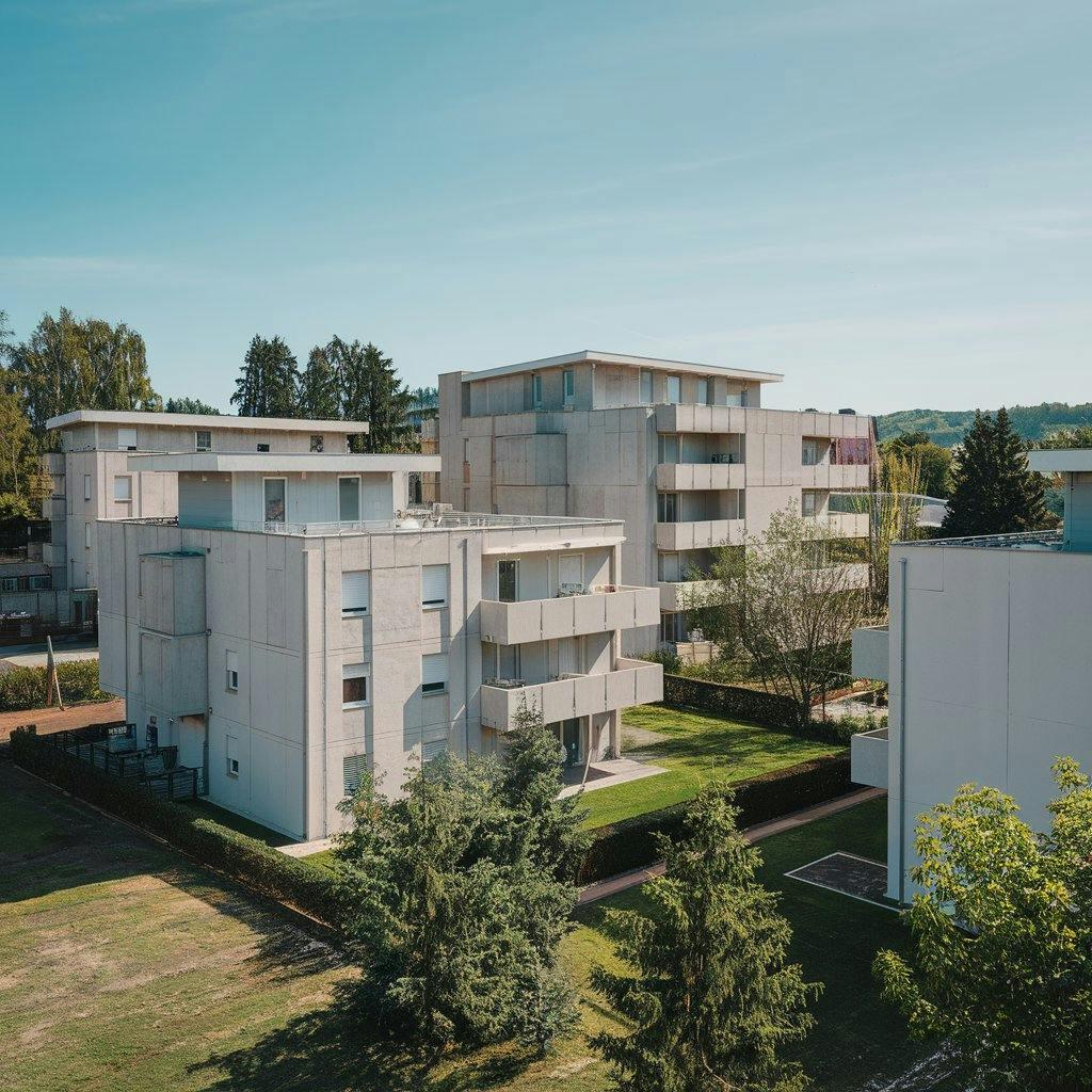 Des appartement et un espace vert 