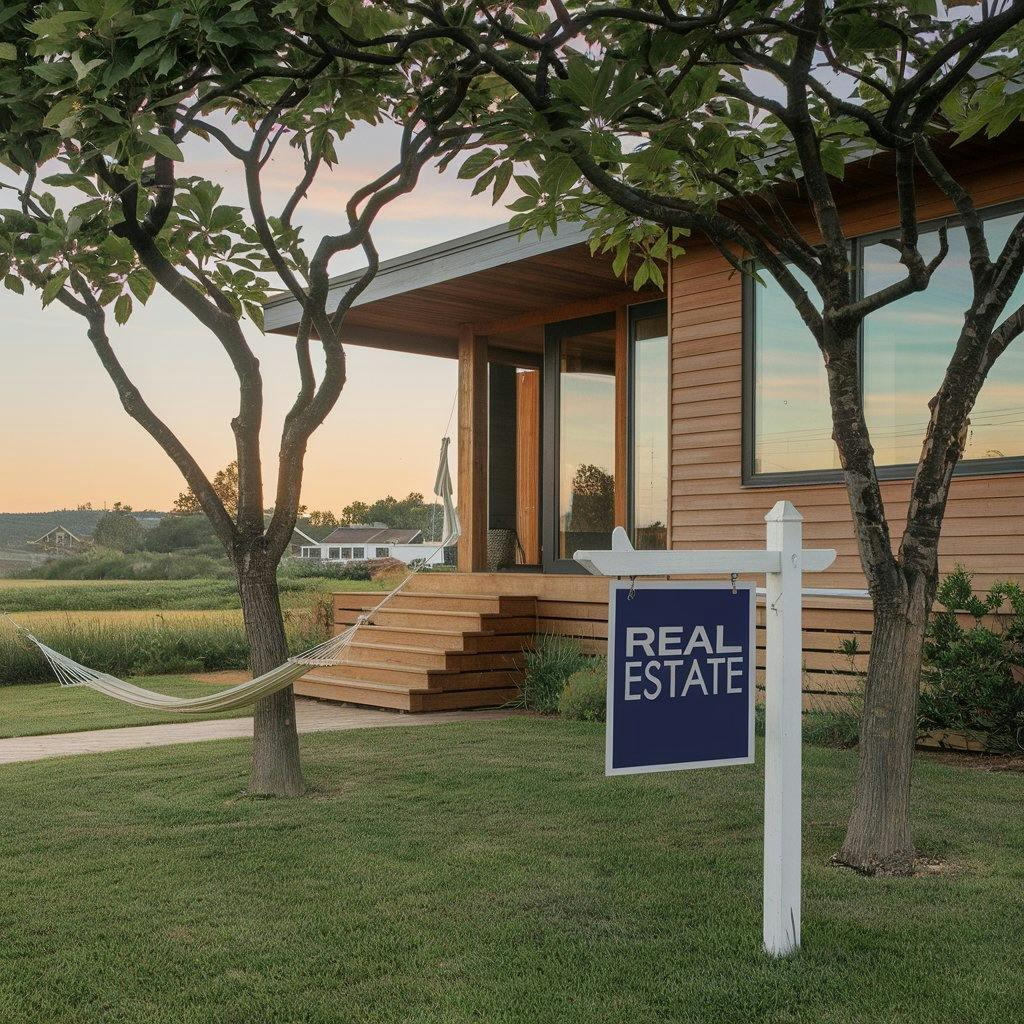 A beautiful house with a sign in front of it