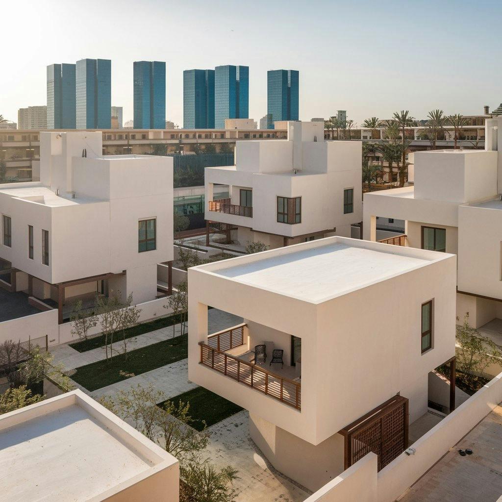 A view of four separate houses