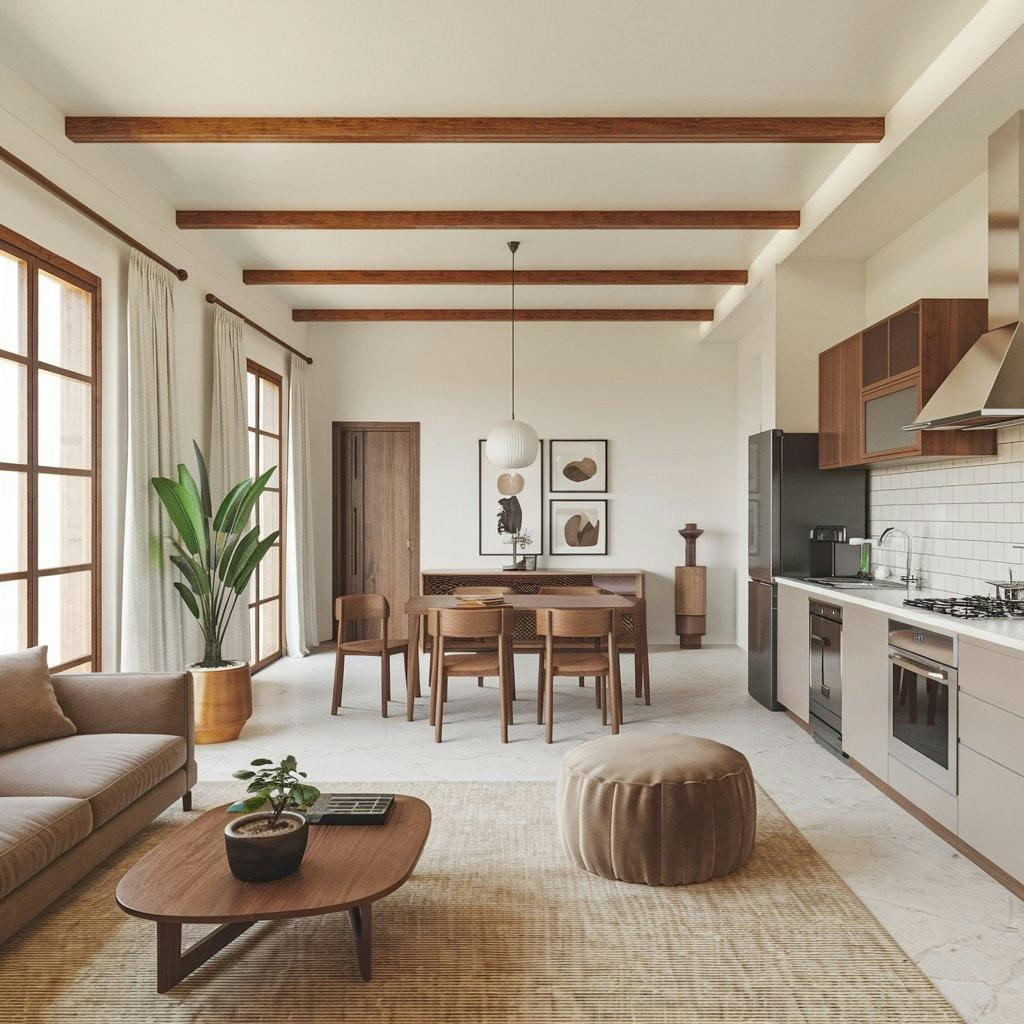 A lovely living room with an open kitchen