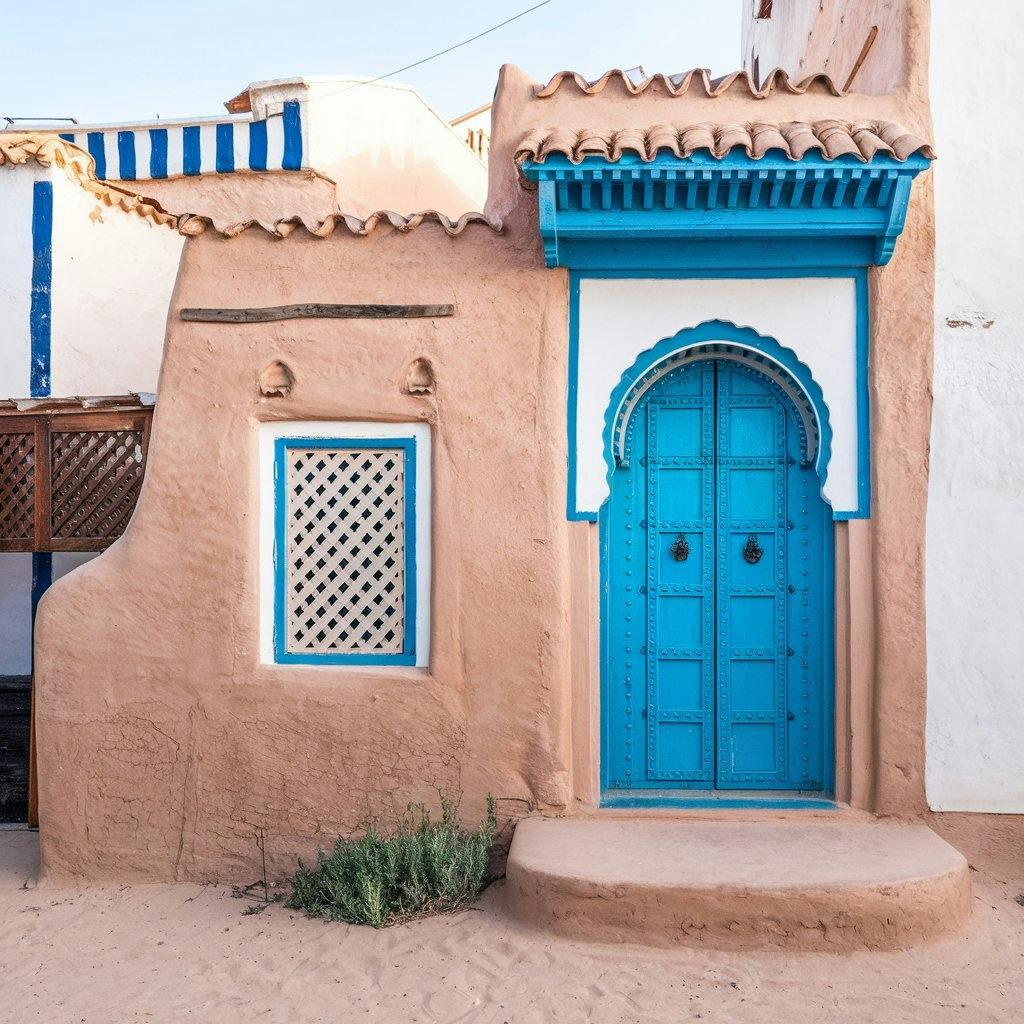 A house with a blue door