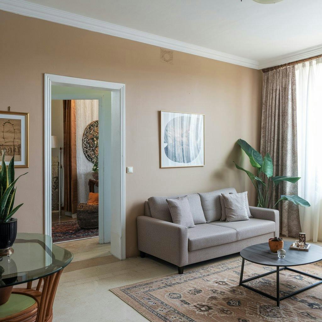 A beautiful living room in a chic apartment