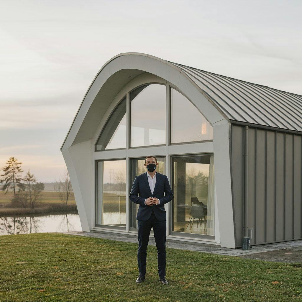 A man in front of a building