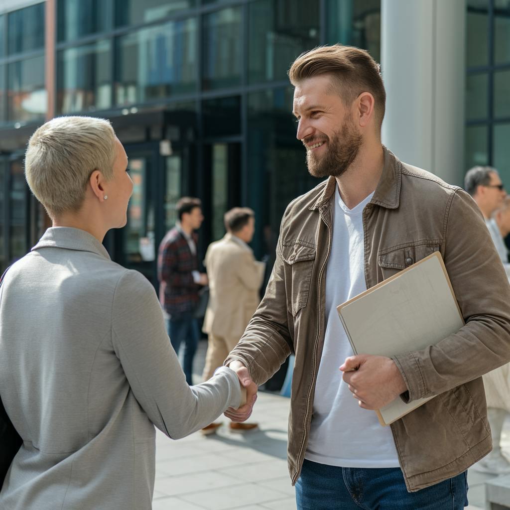 A man shaking hands with a woman