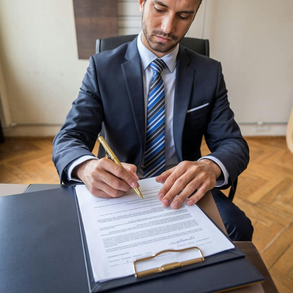 A man signing a document