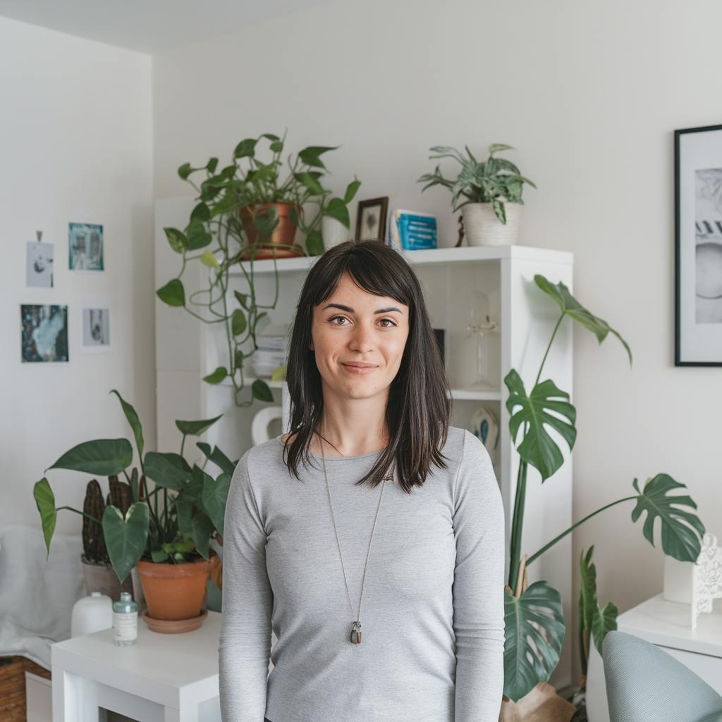 A woman in the middle of her living room