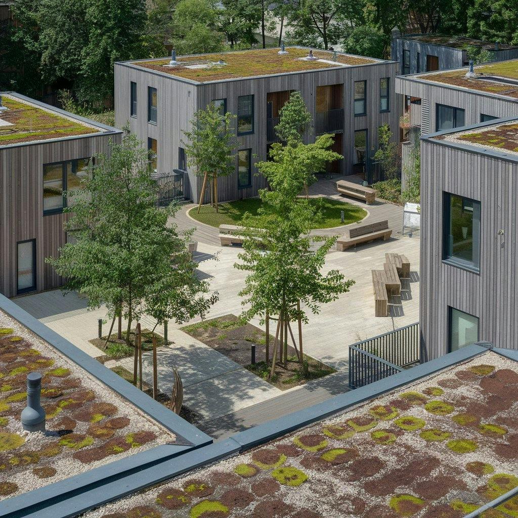 Des blocs de maison avec beaucoup de verdure 