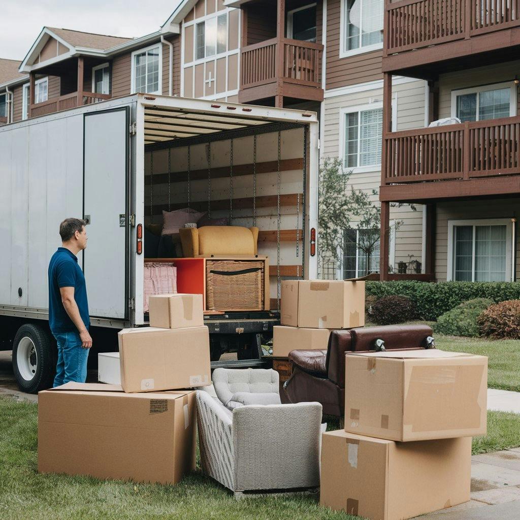 Un camion de déménagement avec des affaires 